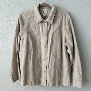 Linen Blend Button Front Shirt Jacket Womens 1X Neutral Minimal Coastal